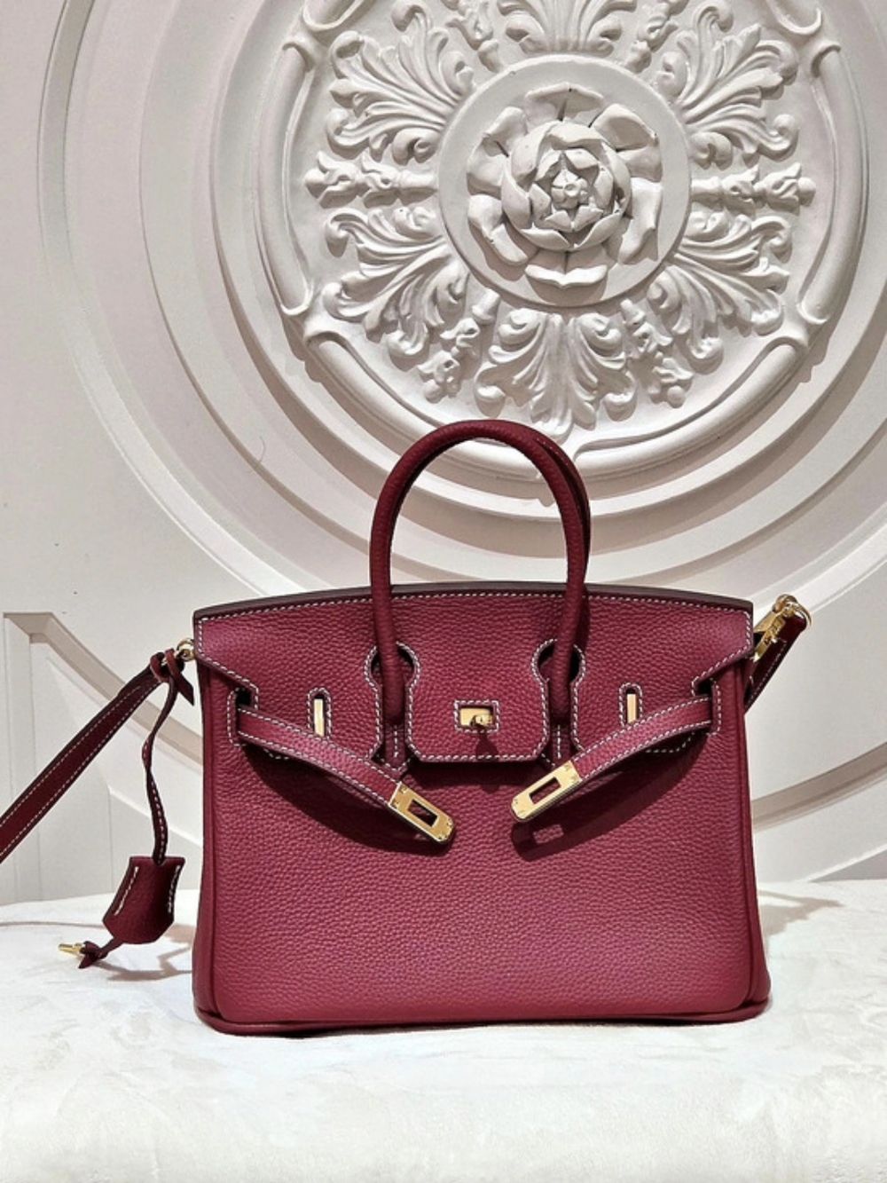Structured Satchel in Deep raspberry. - Picture 5 of 11